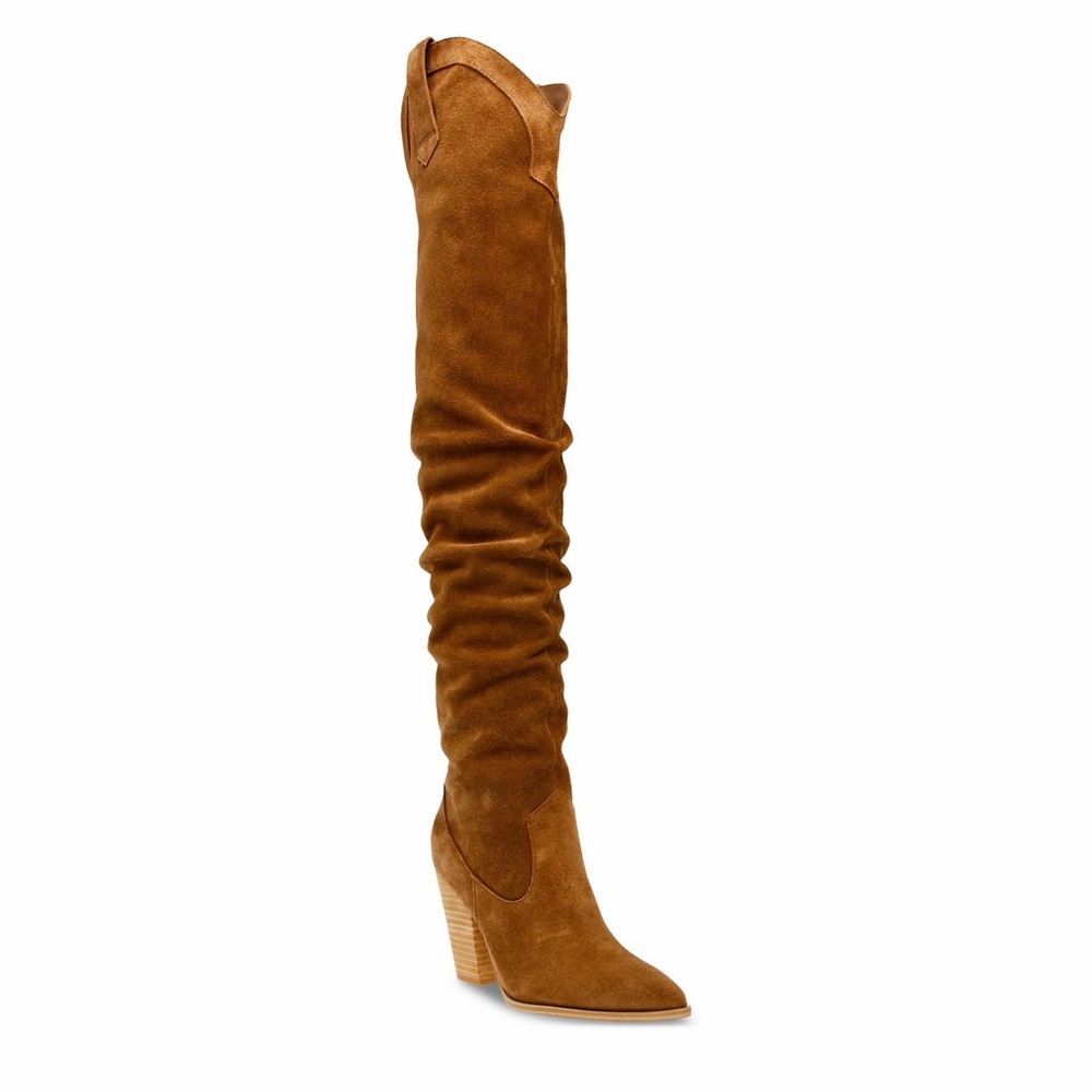 Steve Madden Landy Over-the-Knee Cowboy Boots in Suede Cognac